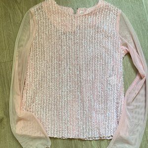 Baby Pink Mesh Sparkly Vintage Top XS
